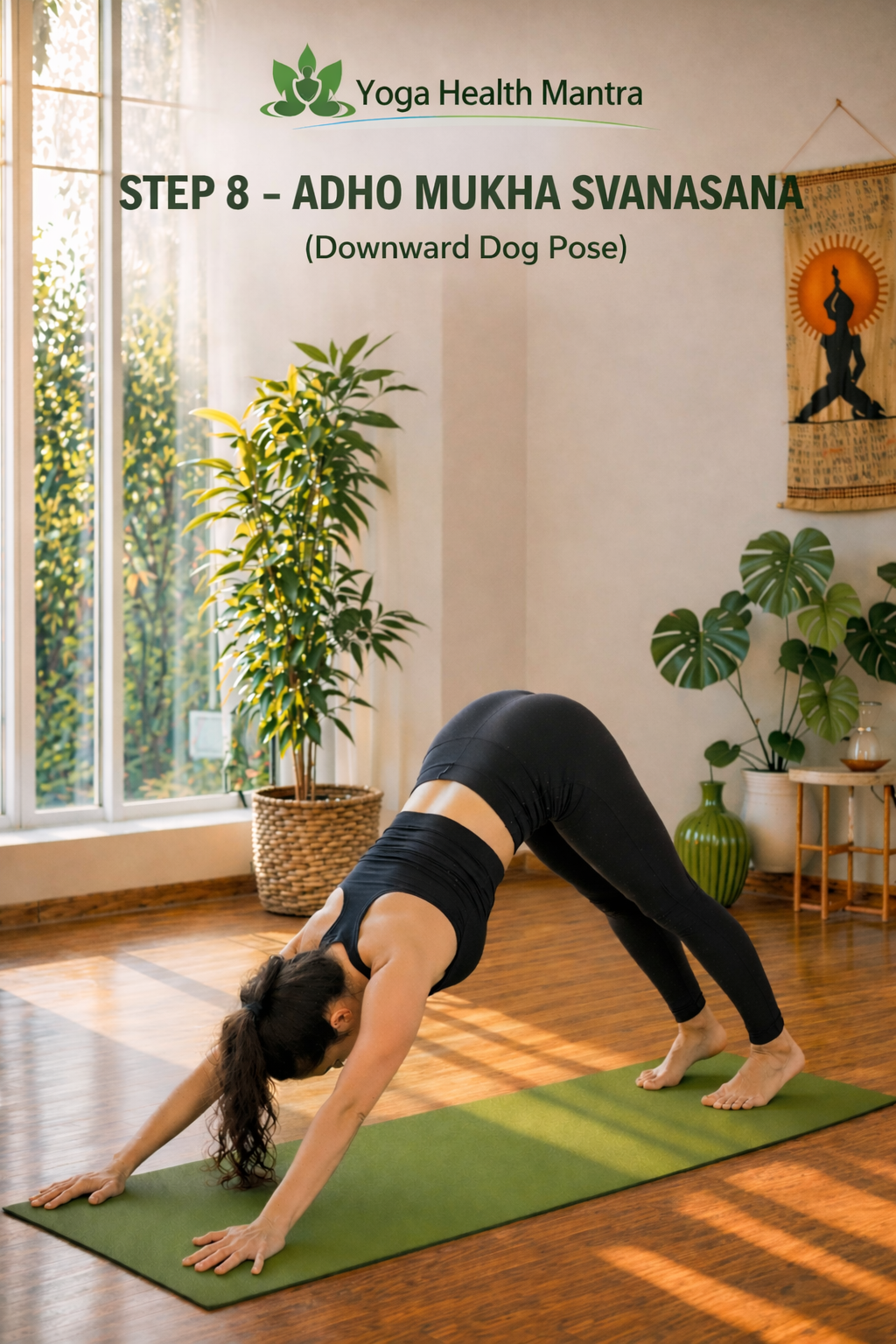 Downward dog pose step 8 Surya Namaskar yoga