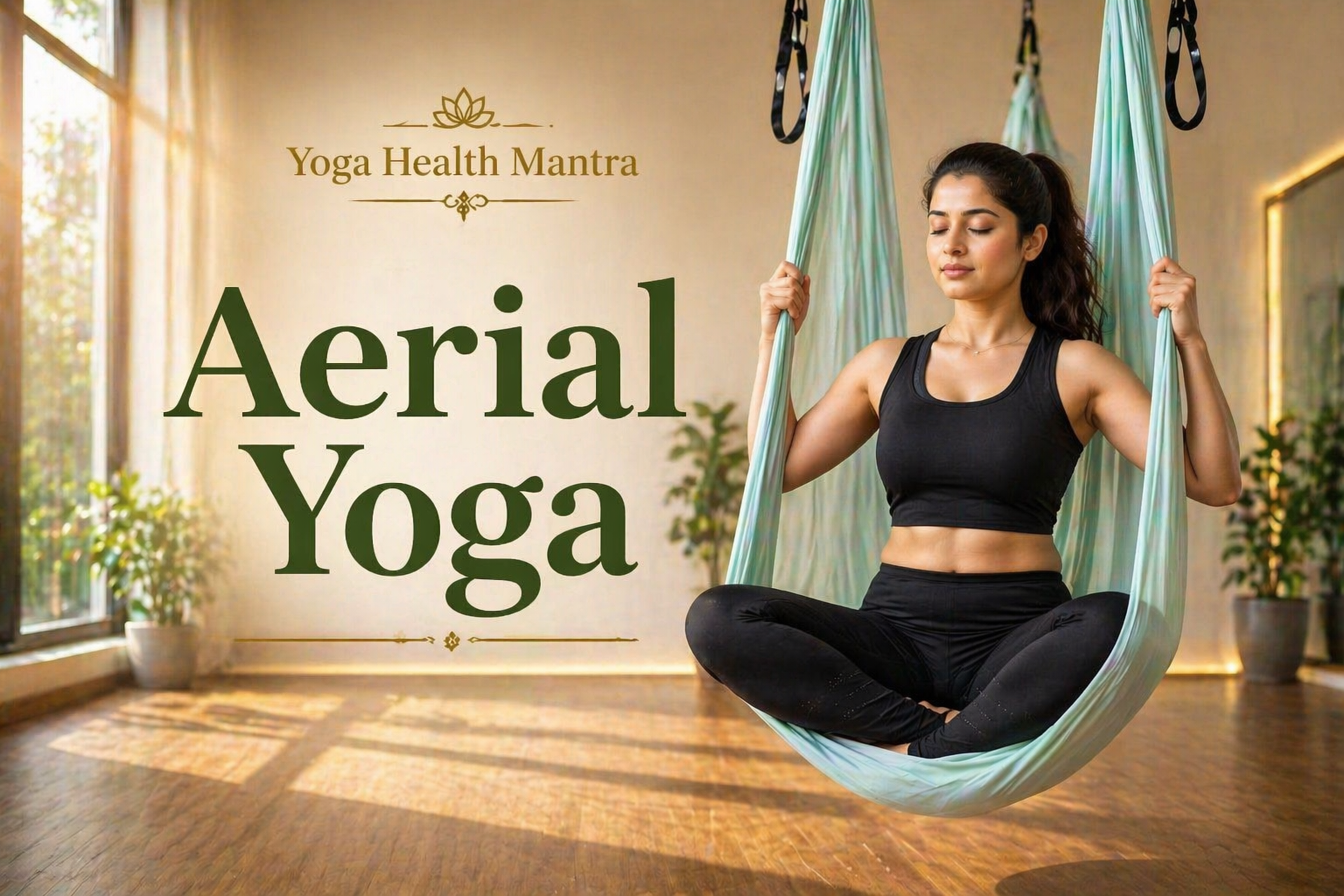 woman practicing aerial yoga in hammock for flexibility balance and stress relief