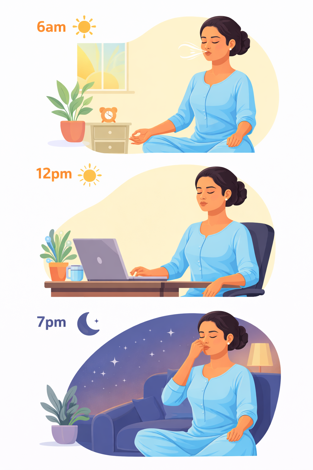 Structured breathing practice routine morning and evening