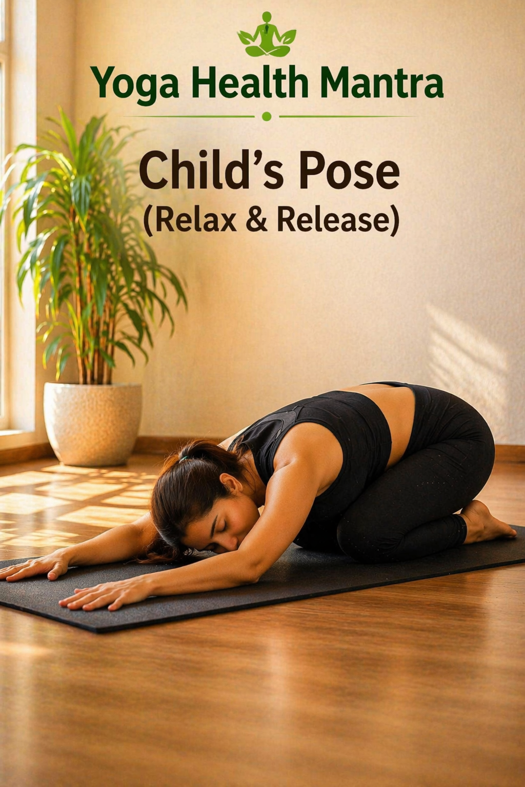 Woman doing child’s pose yoga for relaxation at home