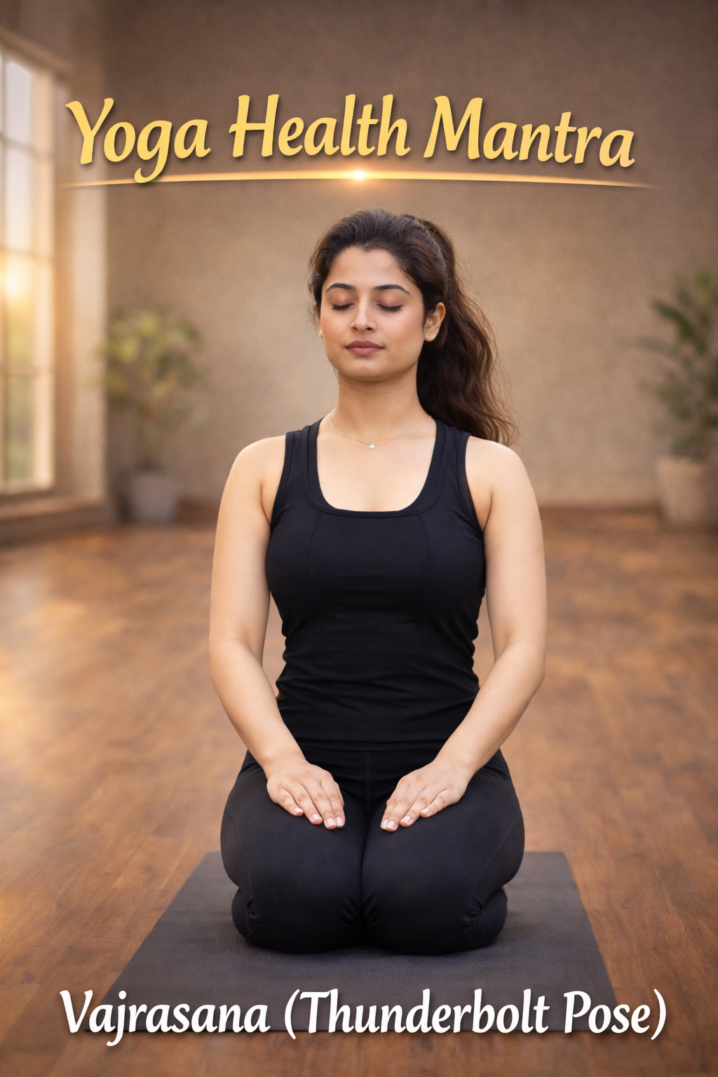 beginner sitting in vajrasana thunderbolt pose for digestion