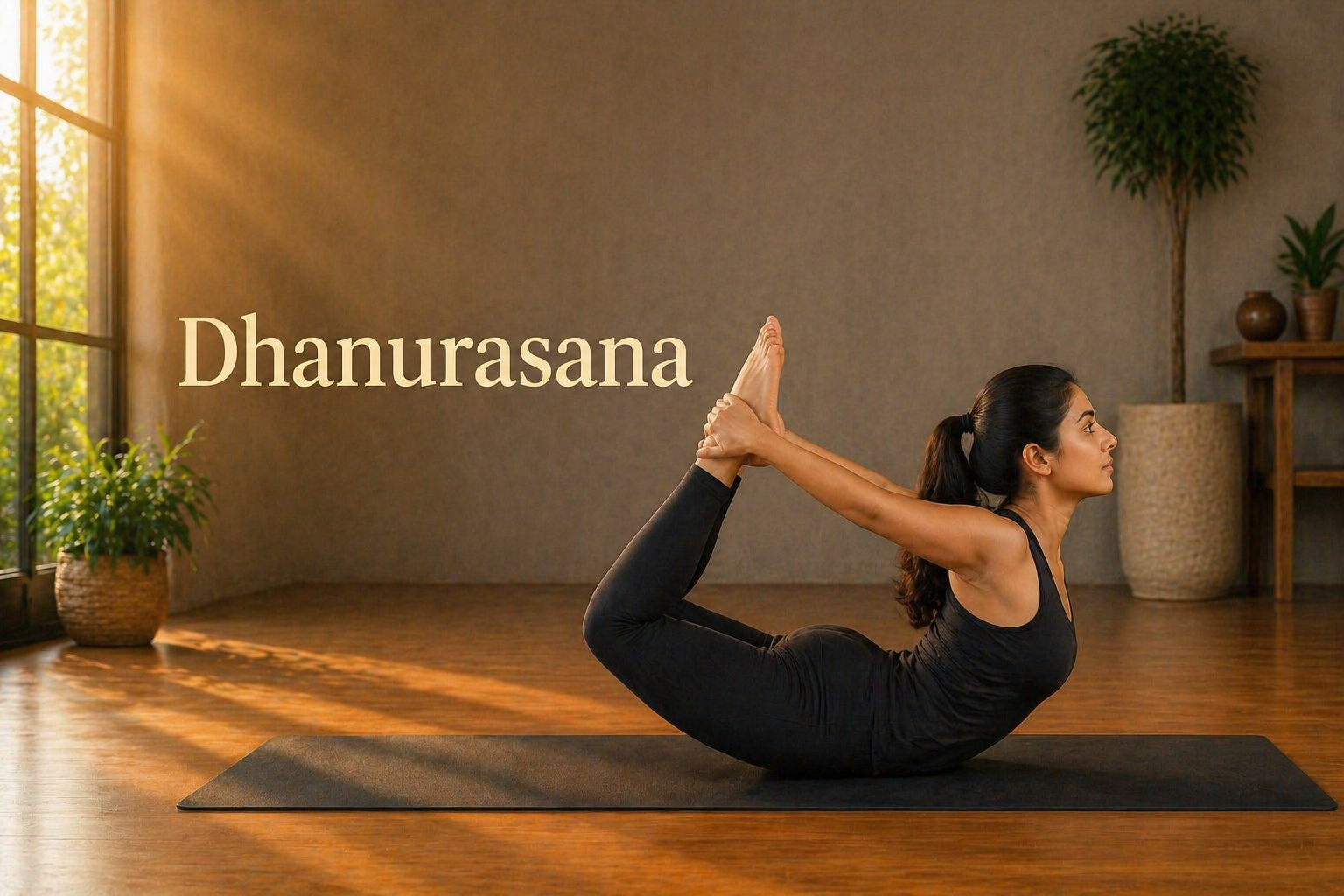 person practicing Dhanurasana bow pose with proper alignment to stretch abdominal area and support circulation
