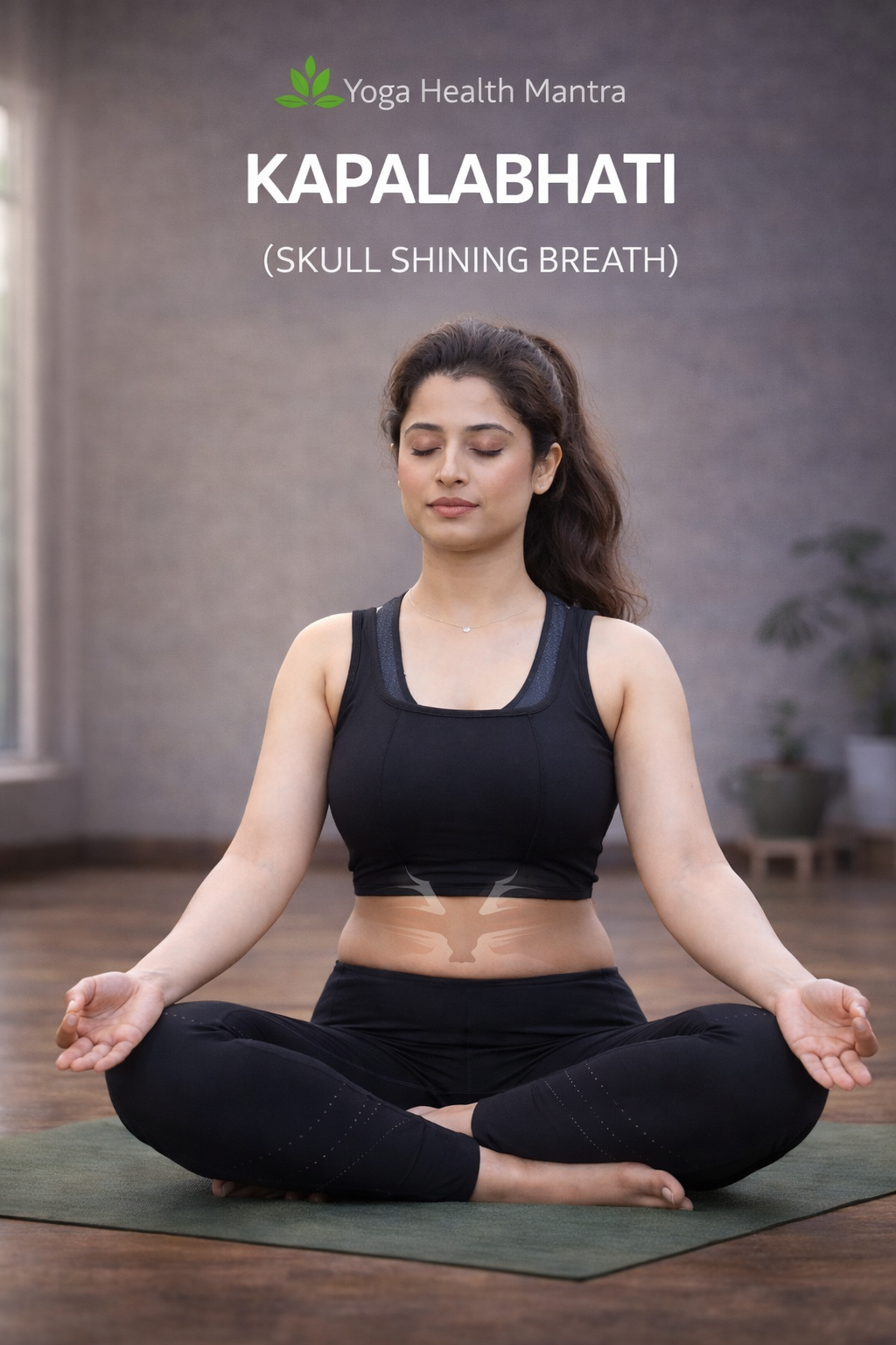 Woman practicing Kapalabhati pranayama in seated position to improve digestion and boost metabolism naturally