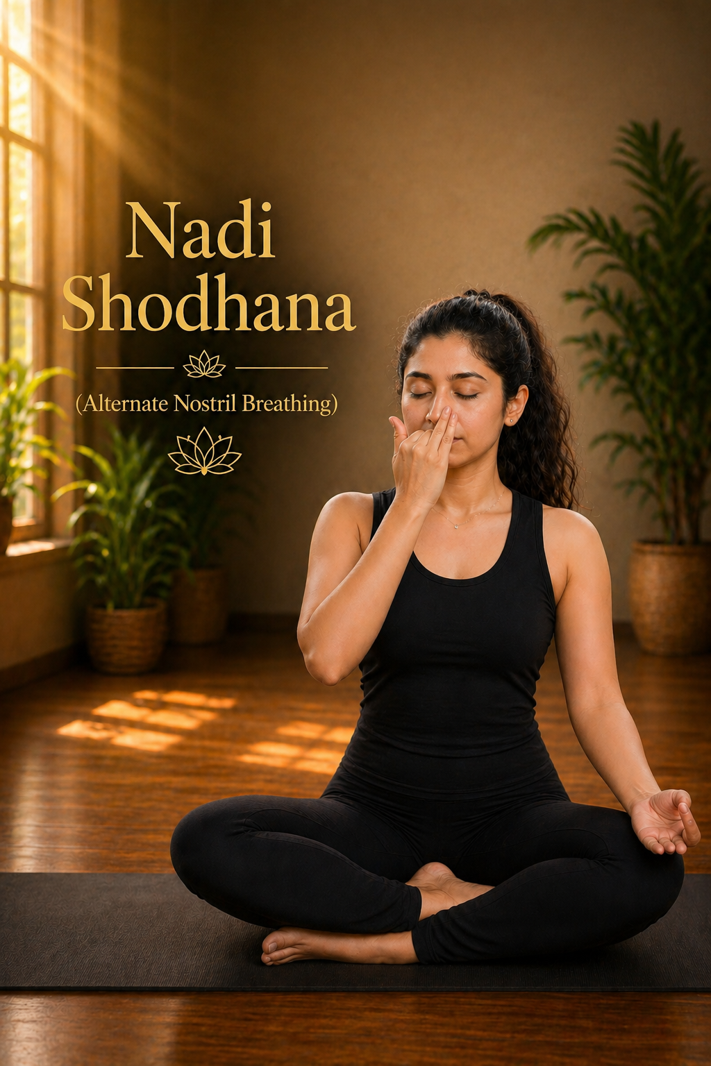 Nadi Shodhana pranayama with Vishnu Mudra hand position for alternate nostril breathing
