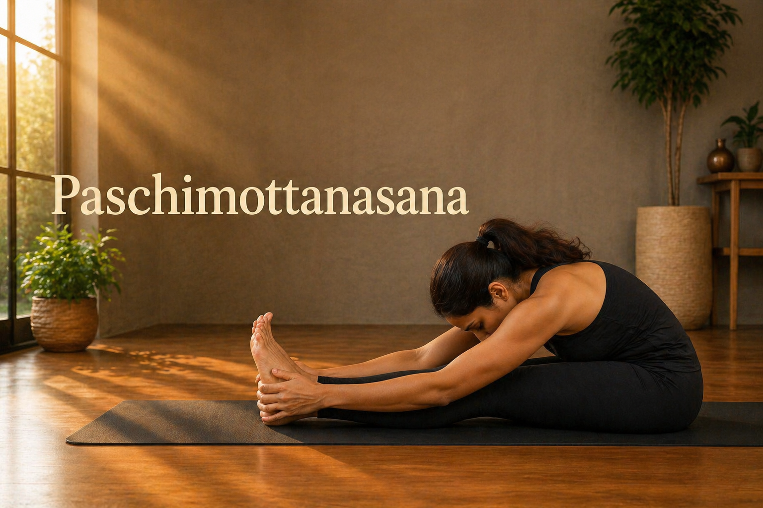 person performing Paschimottanasana seated forward bend with proper alignment for flexibility and stress relief