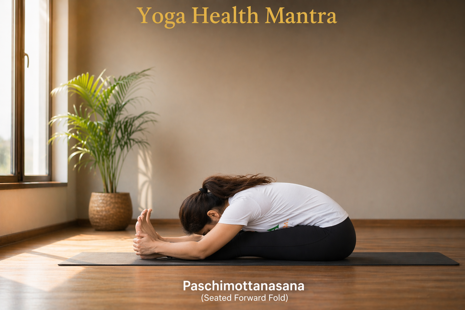 Paschimottanasana seated forward bend yoga pose for stress relief and digestion
