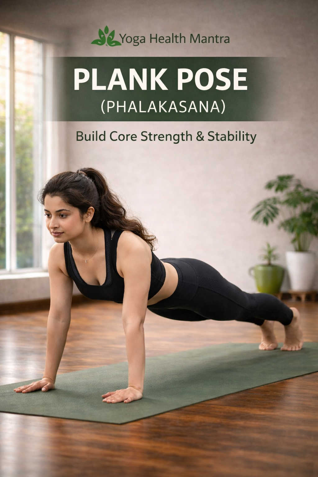 Woman holding plank pose to build core strength and reduce belly fat