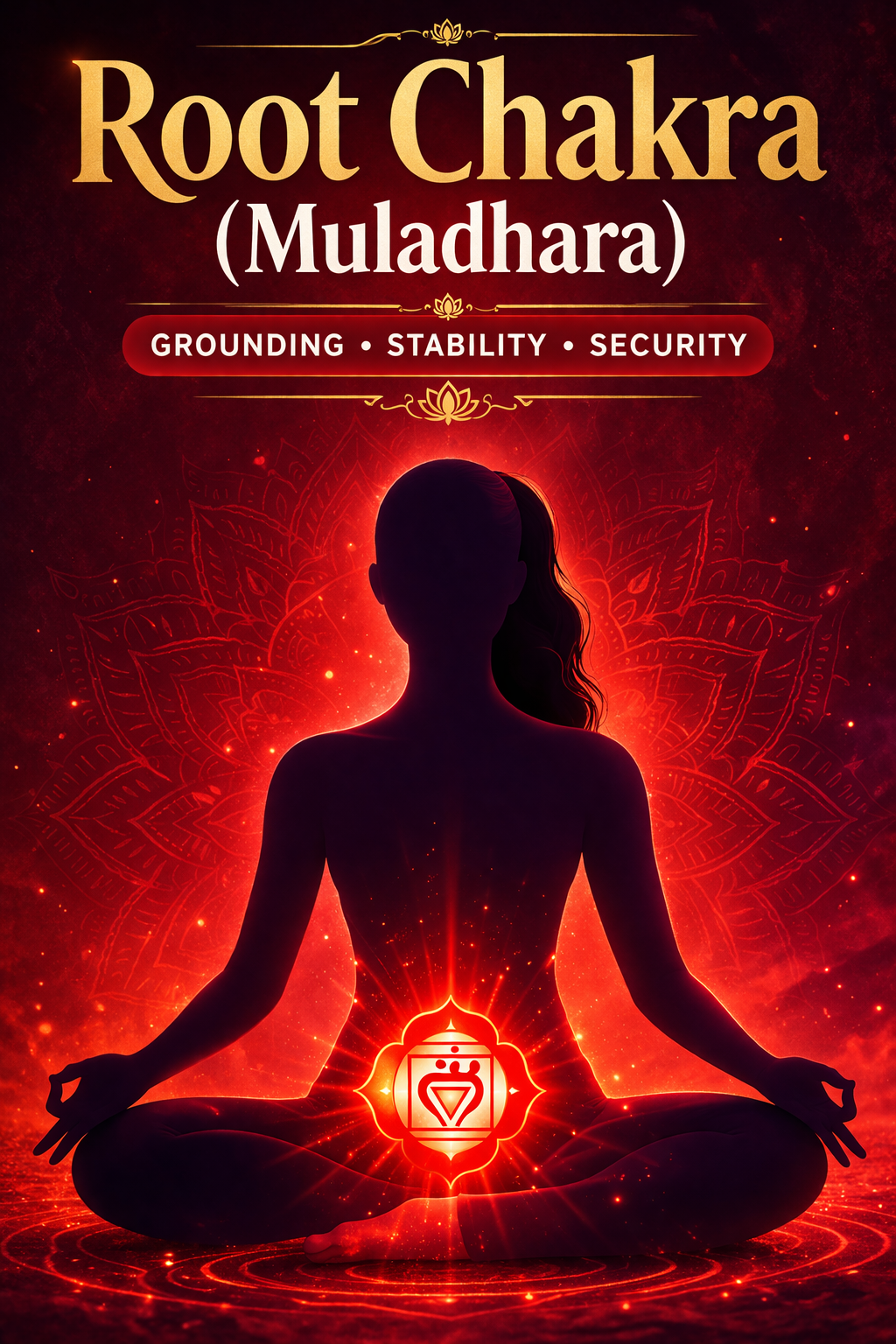 root chakra muladhara red energy at base of spine grounding stability meditation