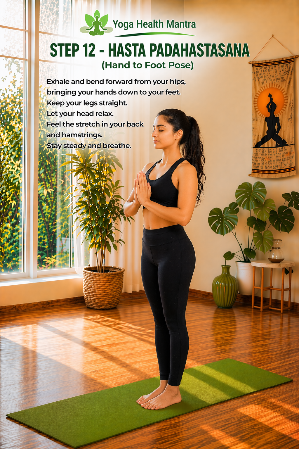 woman standing in prayer pose completing surya namaskar