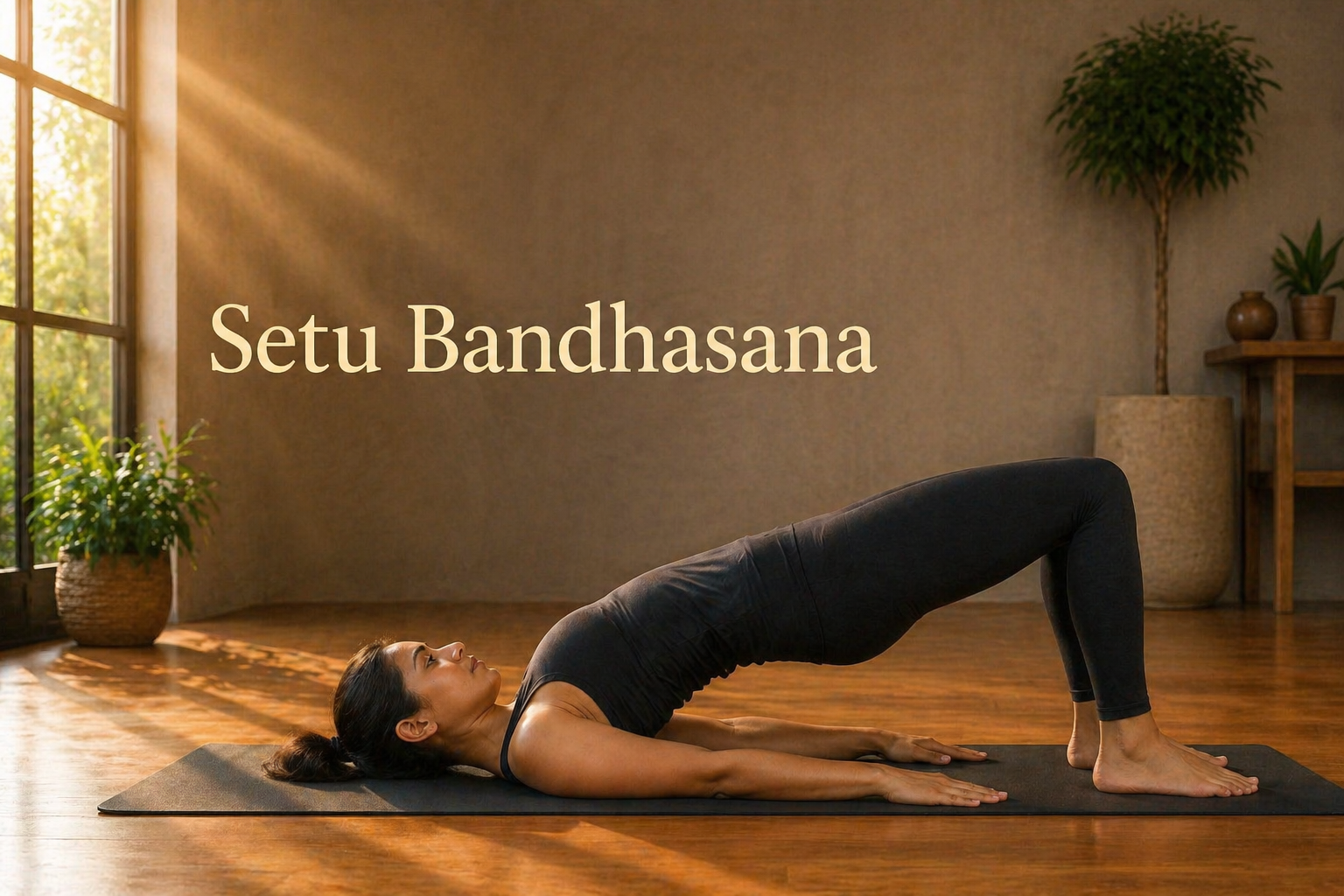 person performing Setu Bandhasana bridge pose with correct alignment to improve blood flow and strengthen lower back