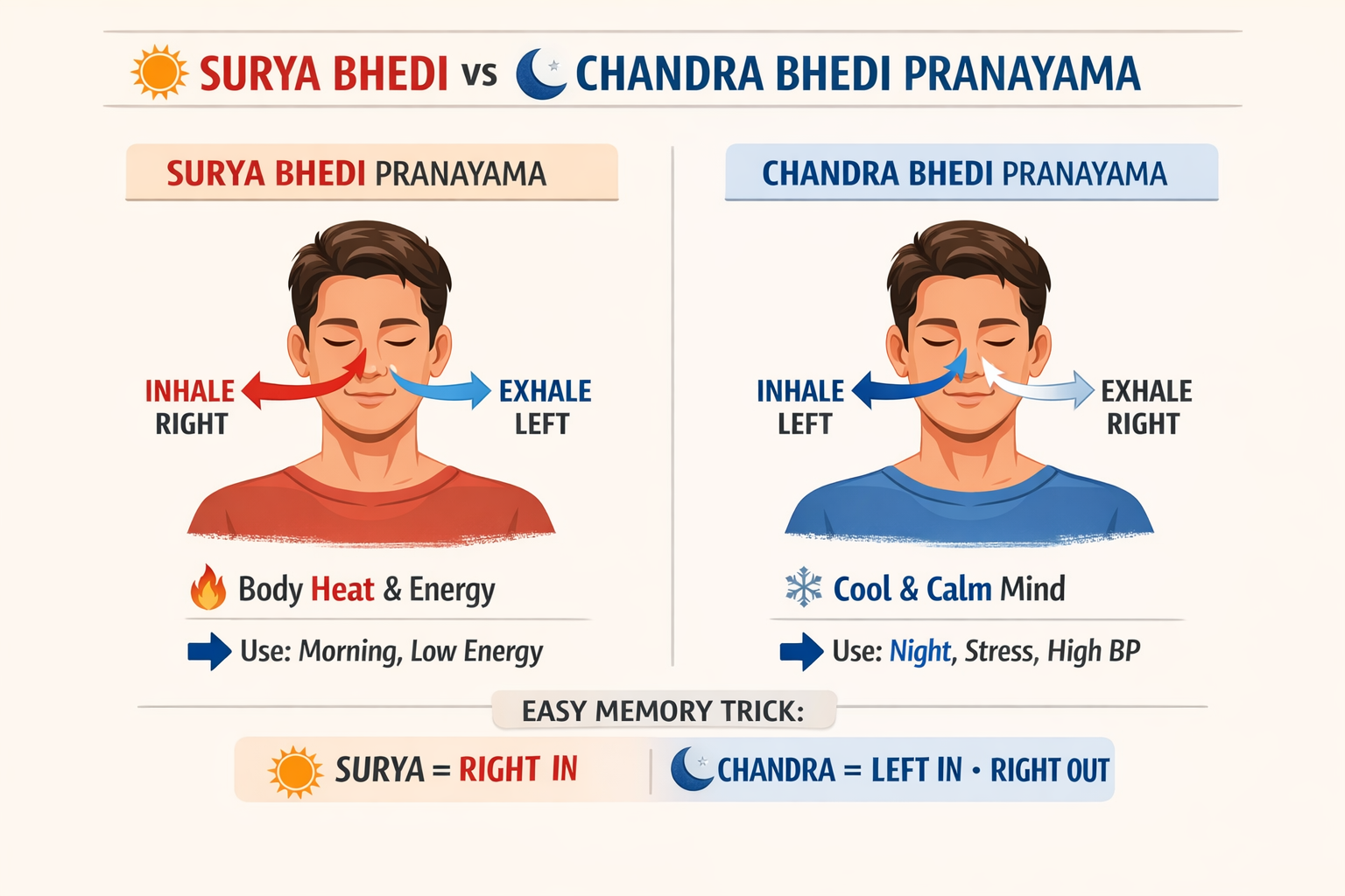 Woman performing alternate nostril breathing showing Surya and Chandra Bhedana techniques