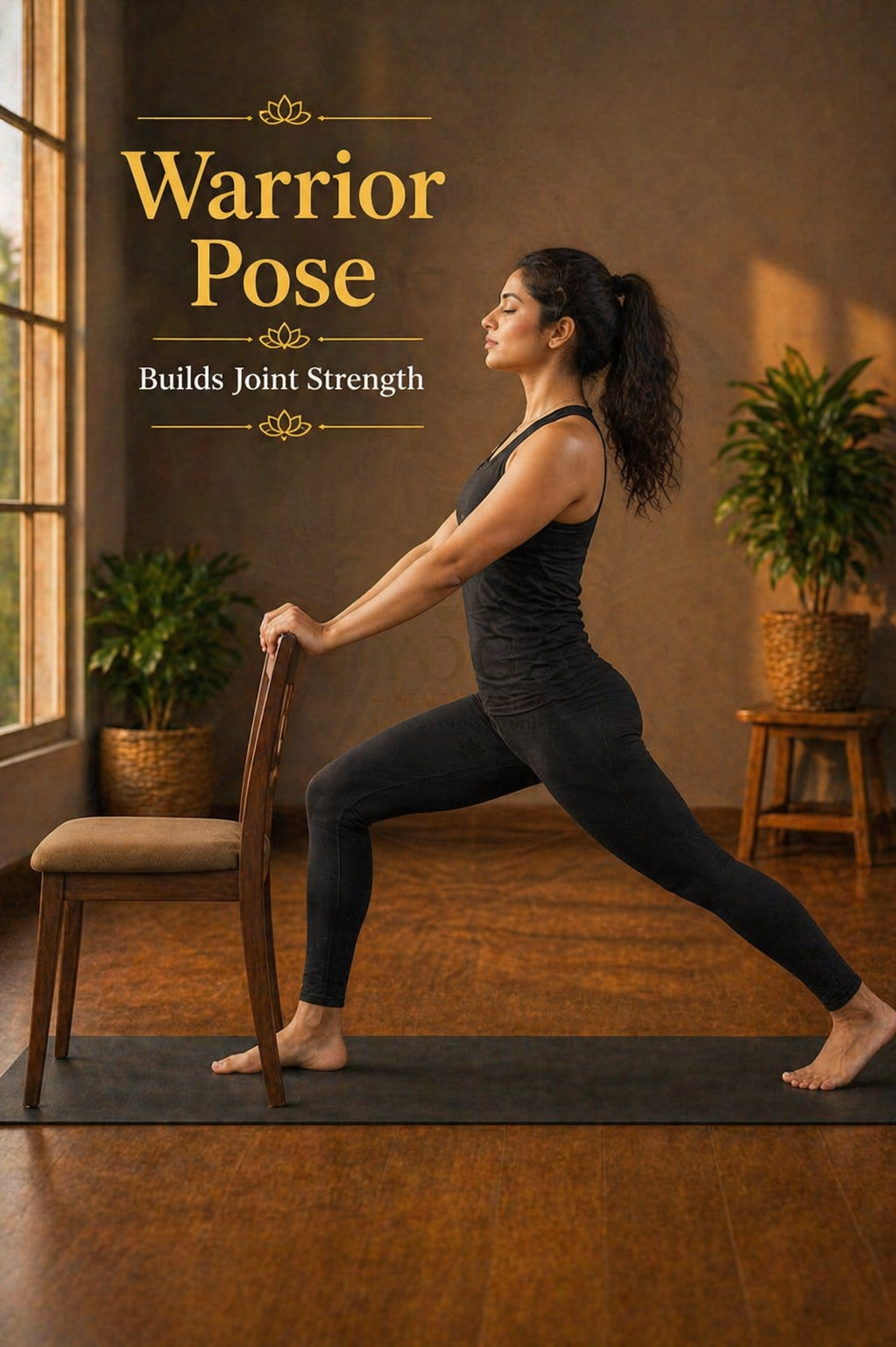 warrior yoga pose improving strength and balance with support