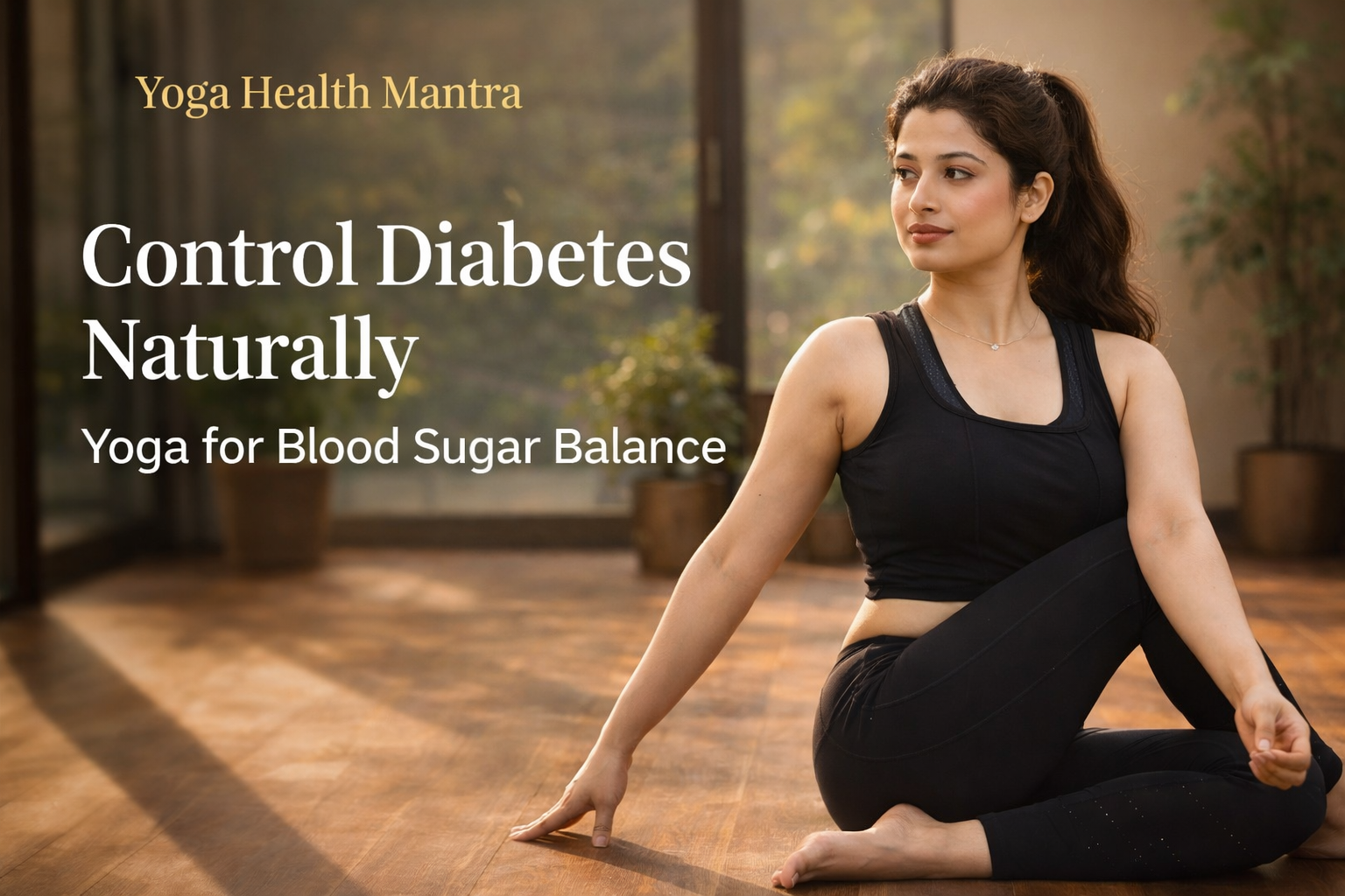 Indian woman practicing yoga pose for diabetes control to improve blood sugar naturally