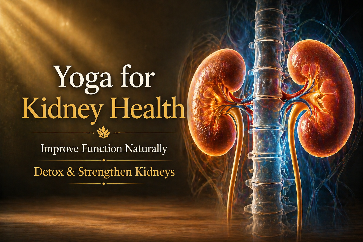 yoga for kidney health medical anatomy illustration showing kidneys and spine with detox concept