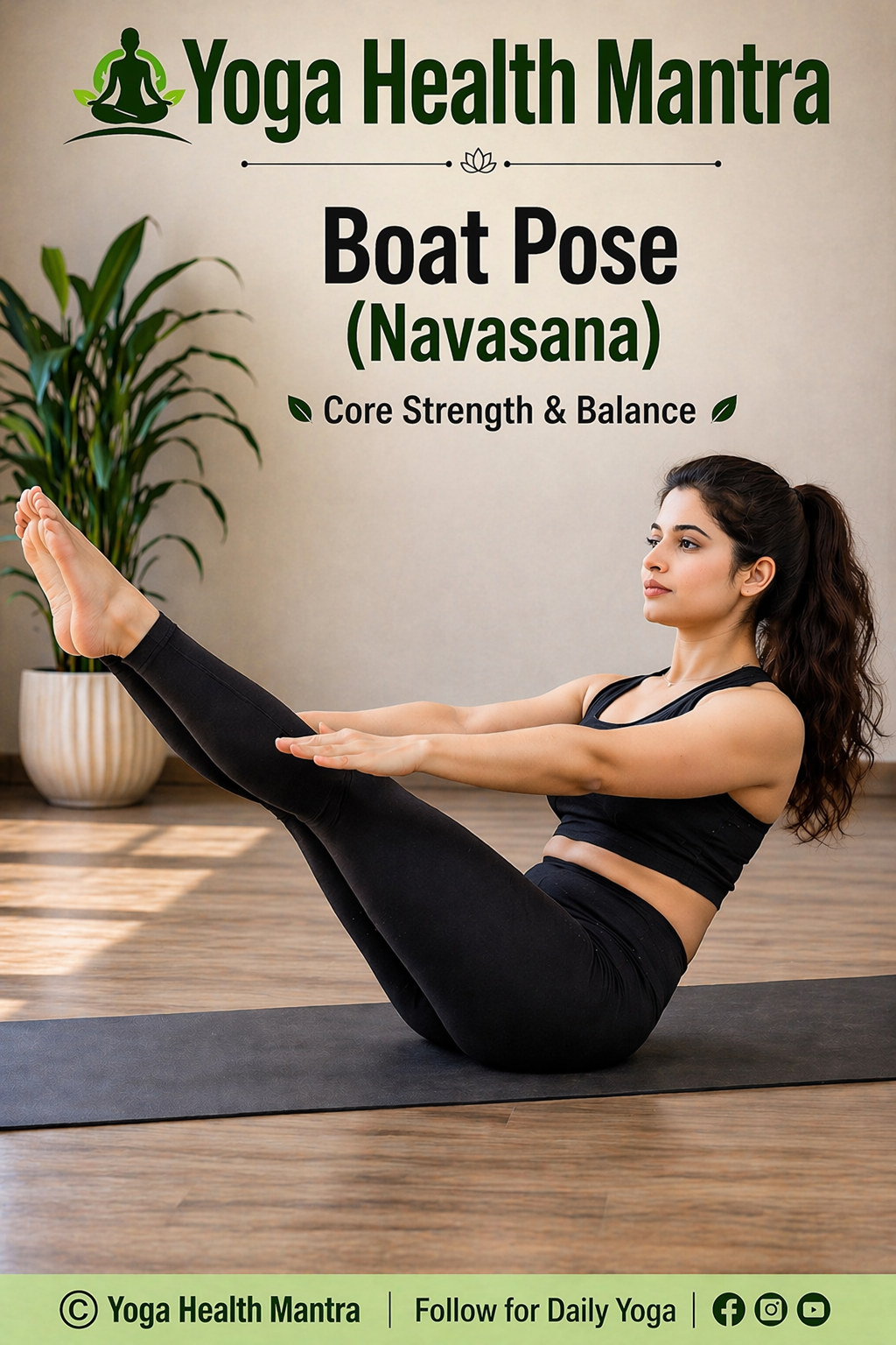 Woman performing boat pose yoga for core strength
