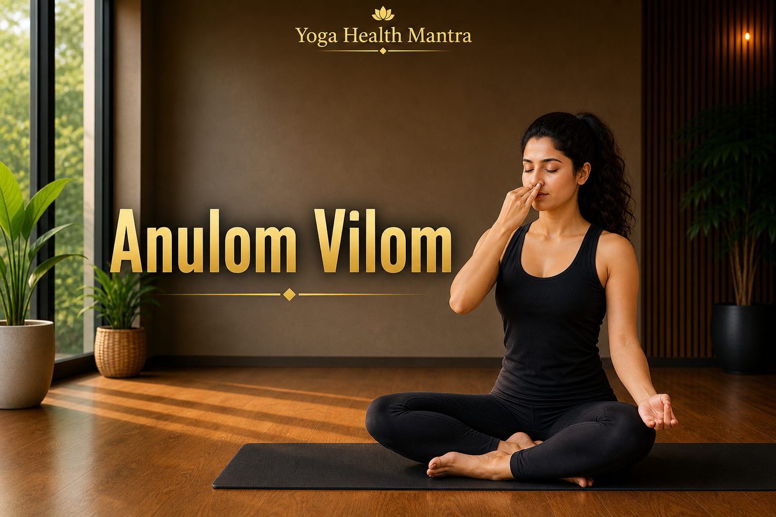 person practicing anulom vilom pranayama in yoga studio for stress relief and improved scalp circulation