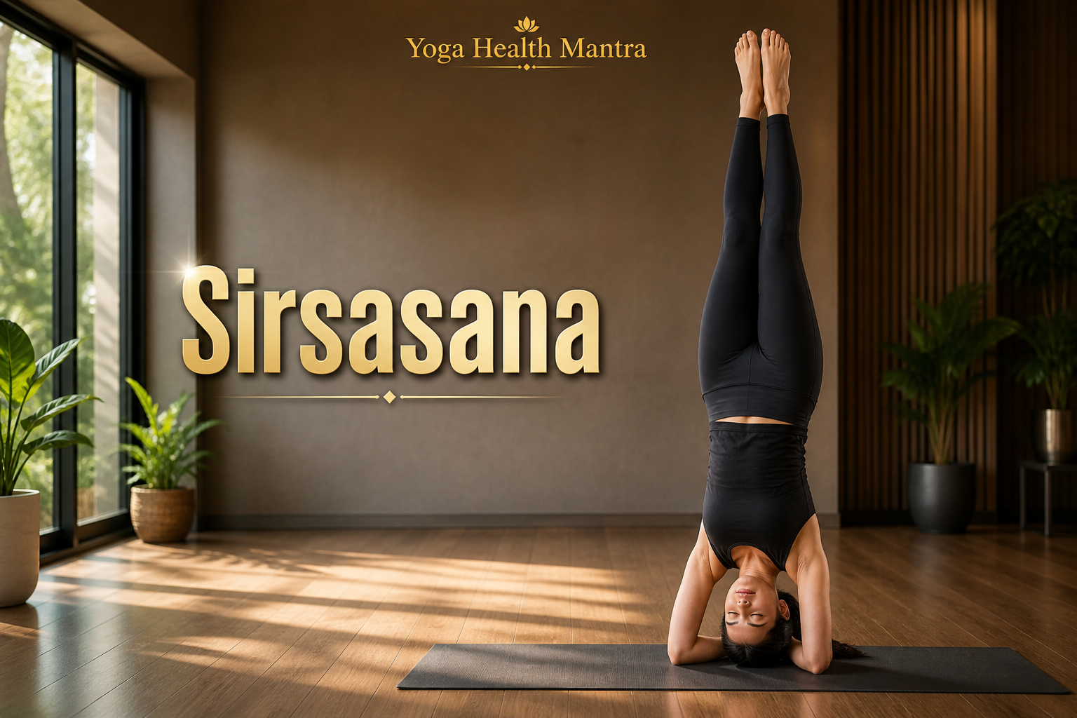 Person performing Sirsasana headstand yoga pose in indoor studio to improve scalp circulation and support natural hair growth
